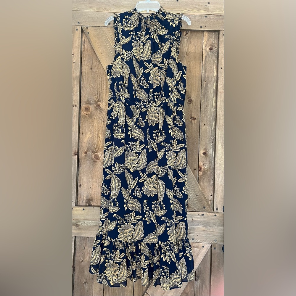J Crew Factory Floral Print Dress in Navy and Yellow Size 8